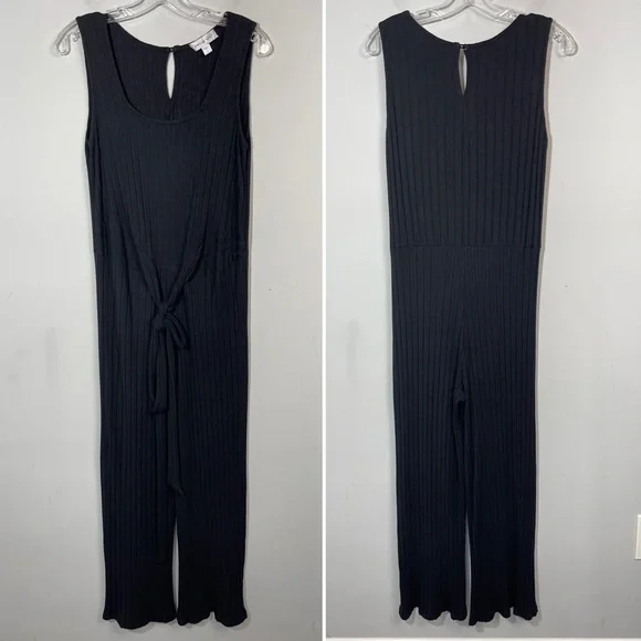 Amour Vert Briar Provence Rib Jumpsuit Black Size L Large Ankle Crop Minimalist - Picture 5 of 15